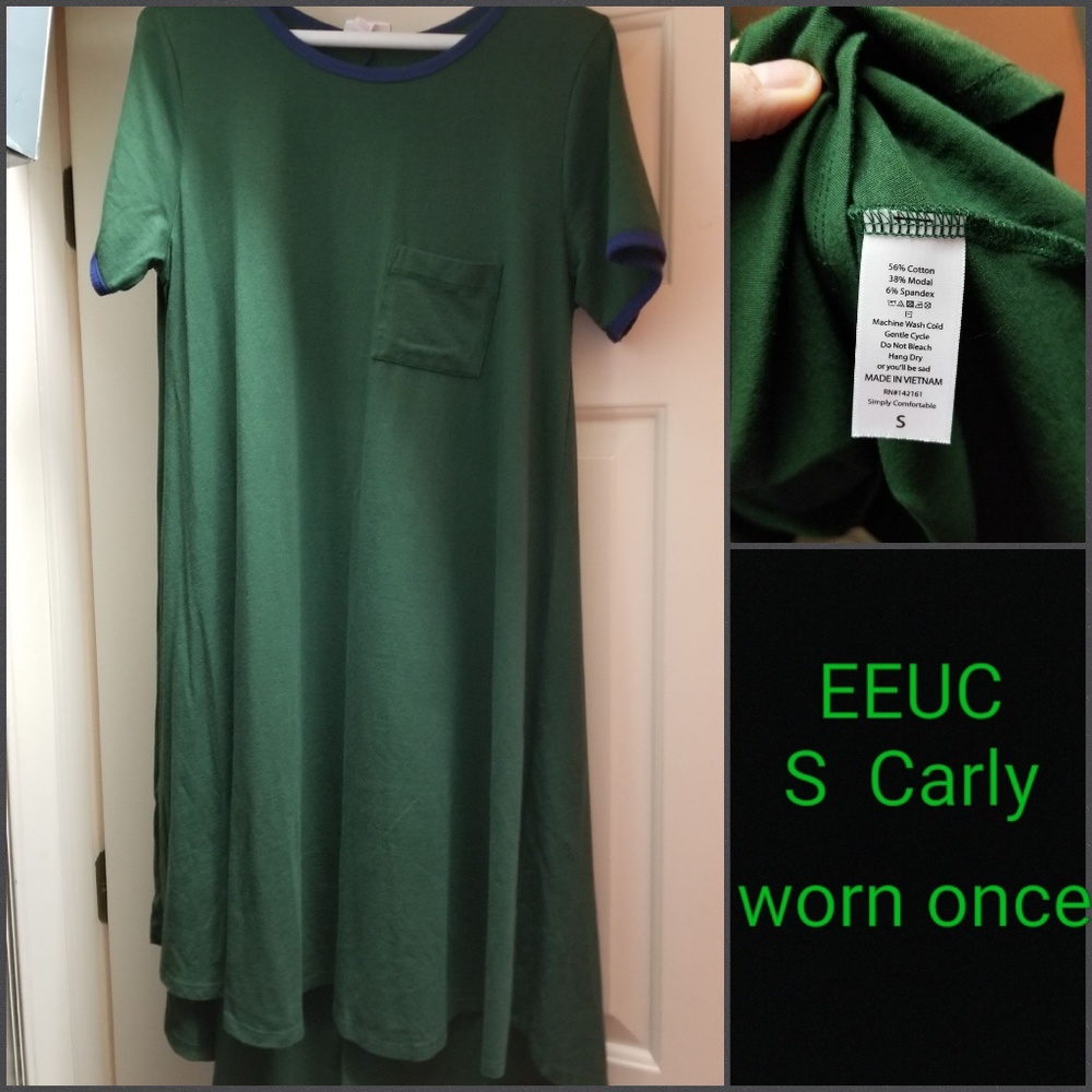 Lularoe green Carly dress Small blue modal EUC